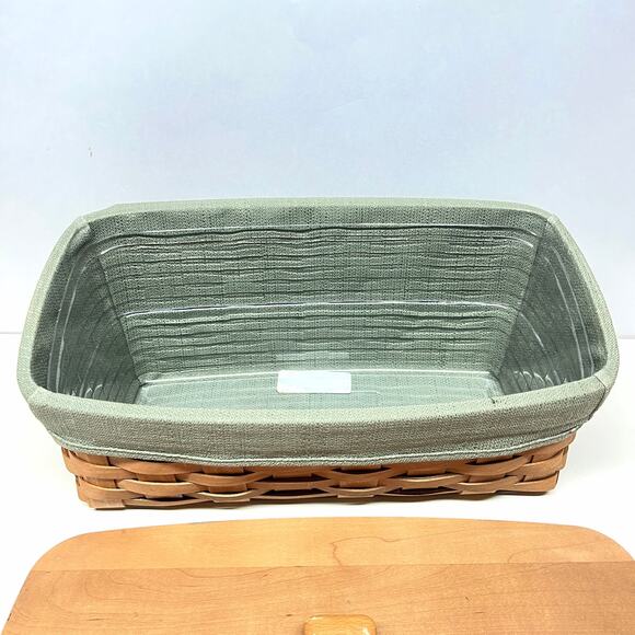Longaberger Vanity Basket with Wood Lid Cloth Liner Plastic Liner - Picture 3 of 10